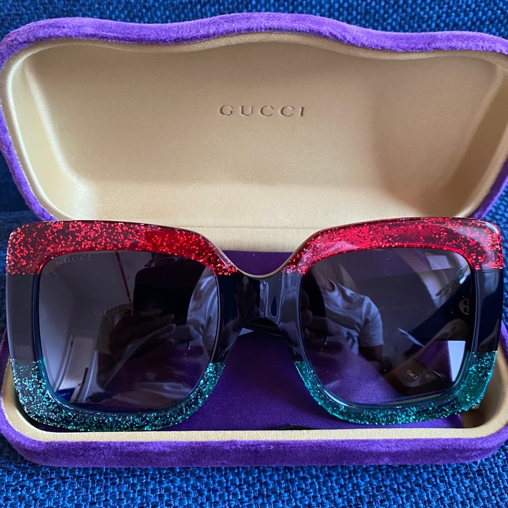 Gucci Glitter Red Emerald Sunglasses GG0083